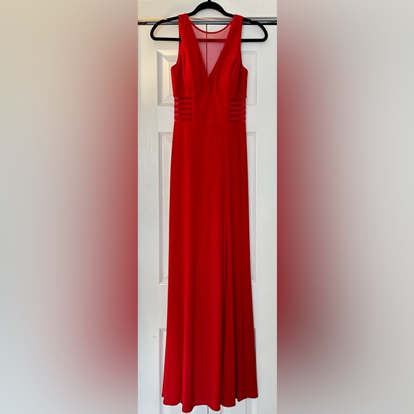 Red Gown with Mesh Cut outs - Picture 2 of 12